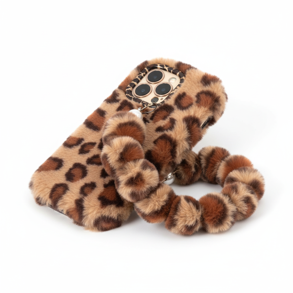 Brown leopard print case on white plate