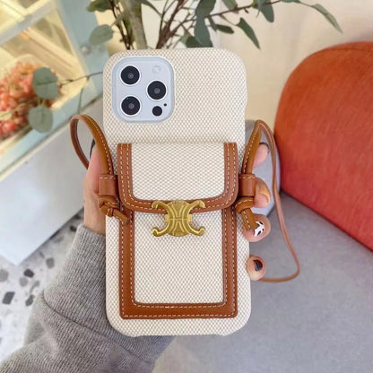 Leather Crossbody iPhone Cases Leather Wallet Strap 12-17 pro max