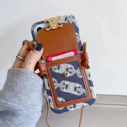 Leather Crossbody iPhone Cases Leather Wallet Strap 12-17 pro max