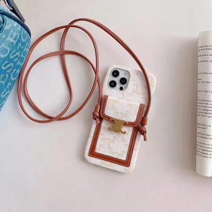 Leather Crossbody iPhone Cases Leather Wallet Strap 12-17 pro max
