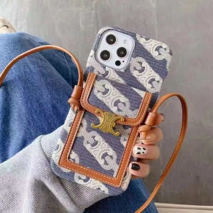 Leather Crossbody iPhone Cases Leather Wallet Strap 12-17 pro max