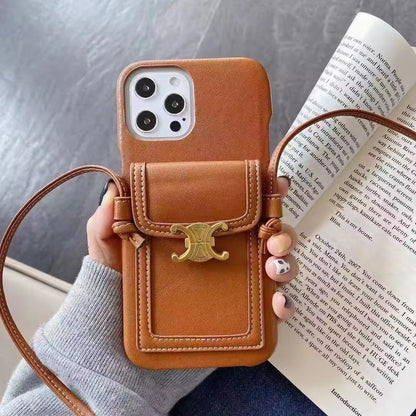 Leather Crossbody iPhone Cases Leather Wallet Strap 12-17 pro max
