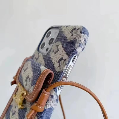 Leather Crossbody iPhone Cases Leather Wallet Strap 12-17 pro max