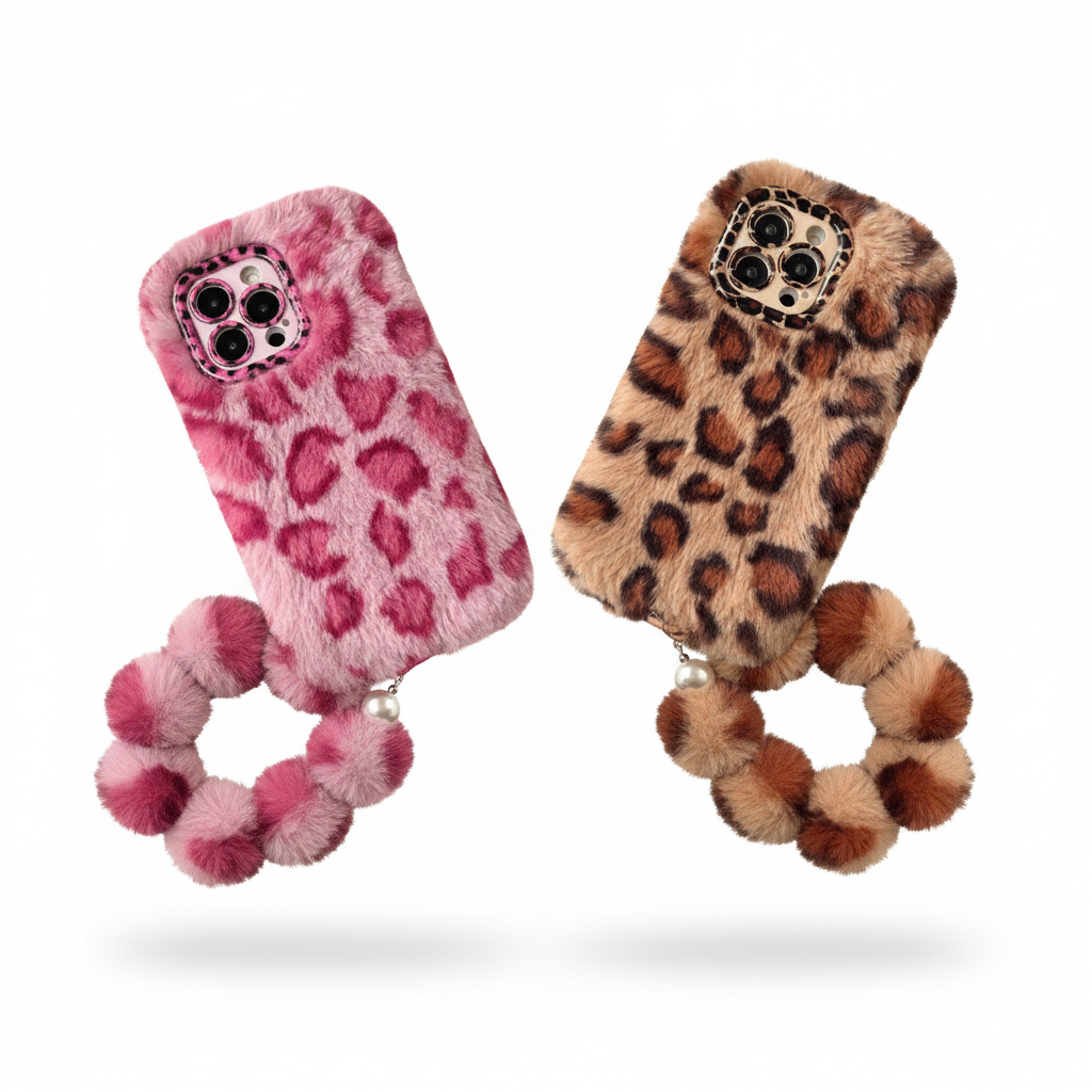 Both pink and brown leopard print cases together