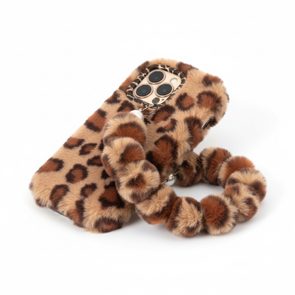 Brown leopard print case on white plate