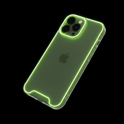 Glowing neon green case in the dark