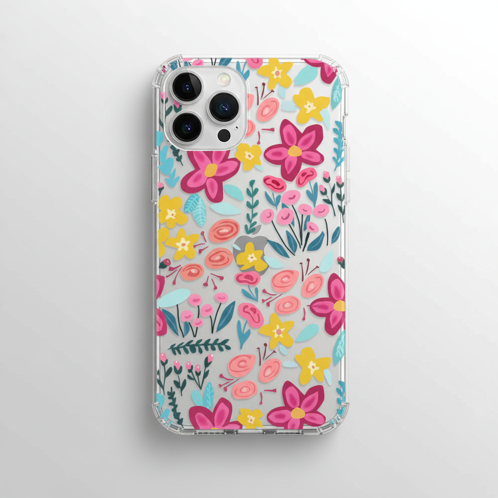 Hot Pink Floral Clear iPhone Case