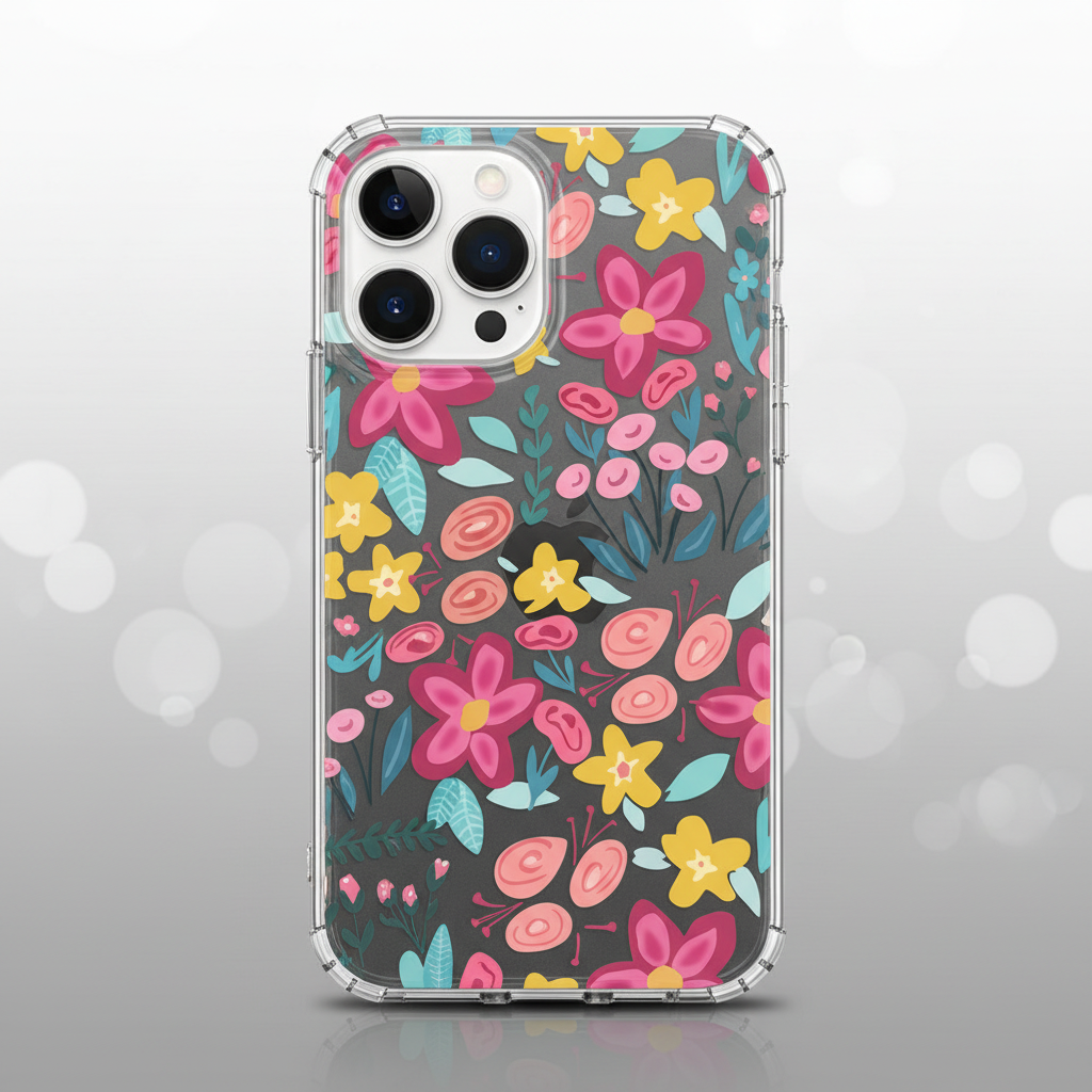 Hot Pink Floral Dark Clear iPhone Case