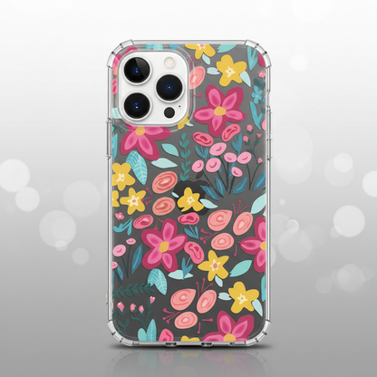 Hot Pink Floral Dark Clear iPhone Case