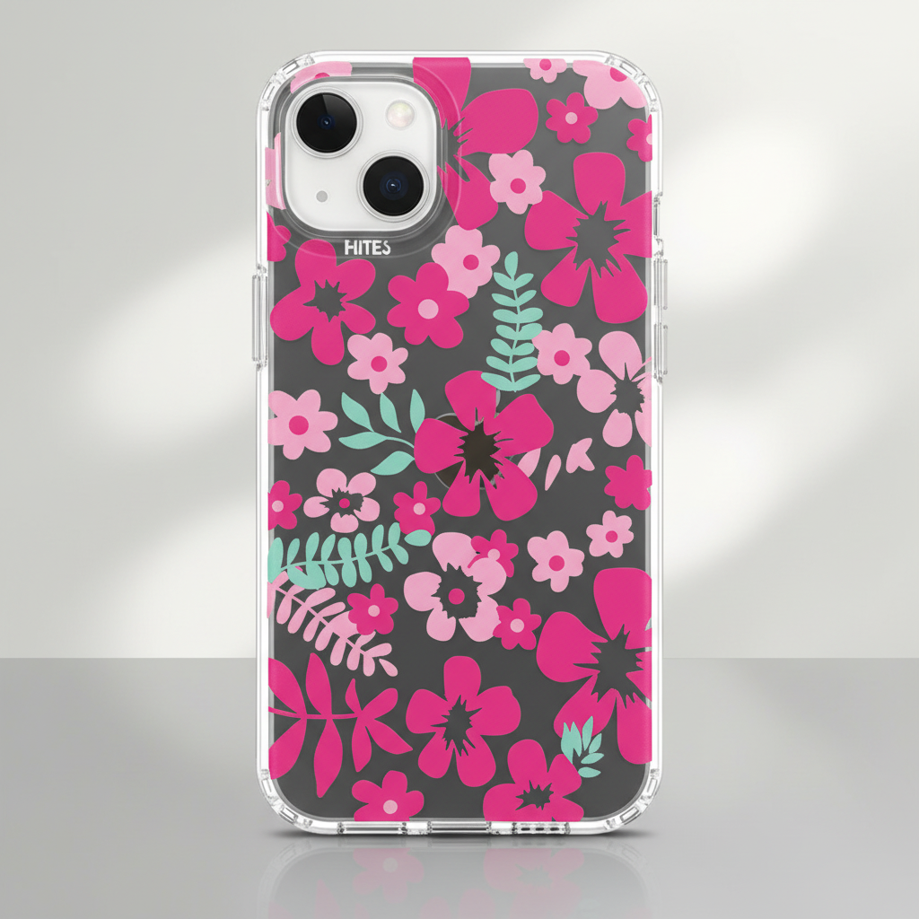 Hot Pink Hibiscus Dark Clear iPhone Case