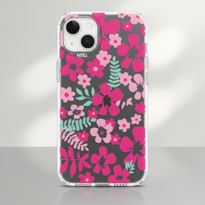 Hot Pink Hibiscus Dark Clear iPhone Case