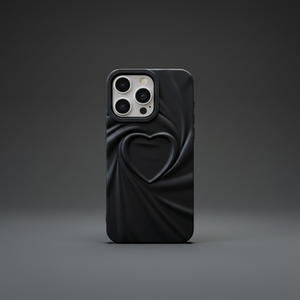 Matte Black Heart iPhone Case