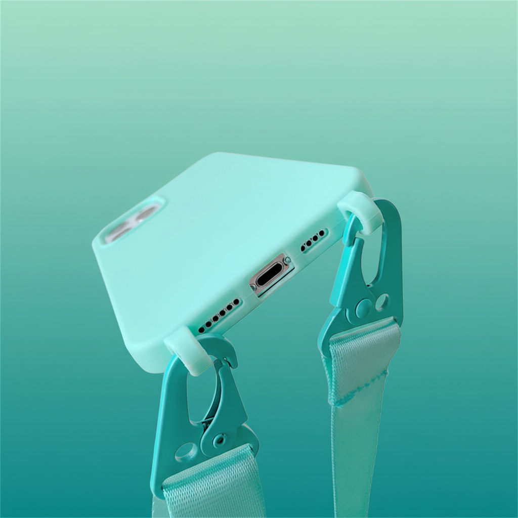 Mint green iPhone case with color-matched background