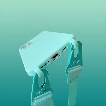 Mint green iPhone case with color-matched background