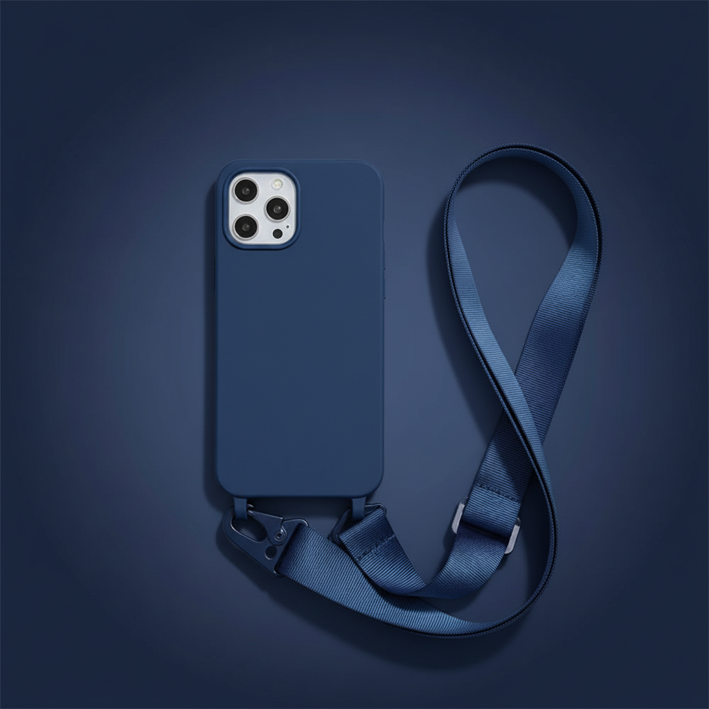 Navy blue iPhone case with matching background
