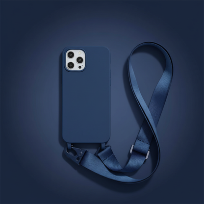 Navy blue iPhone case with matching background